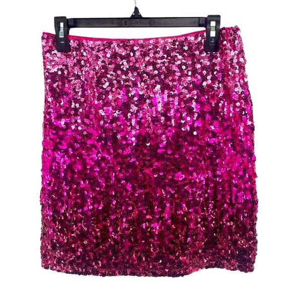 Manor Sequin Ombre Pink Red Bodycon Mini Skirt Stretch Party Size Large - Picture 4 of 12